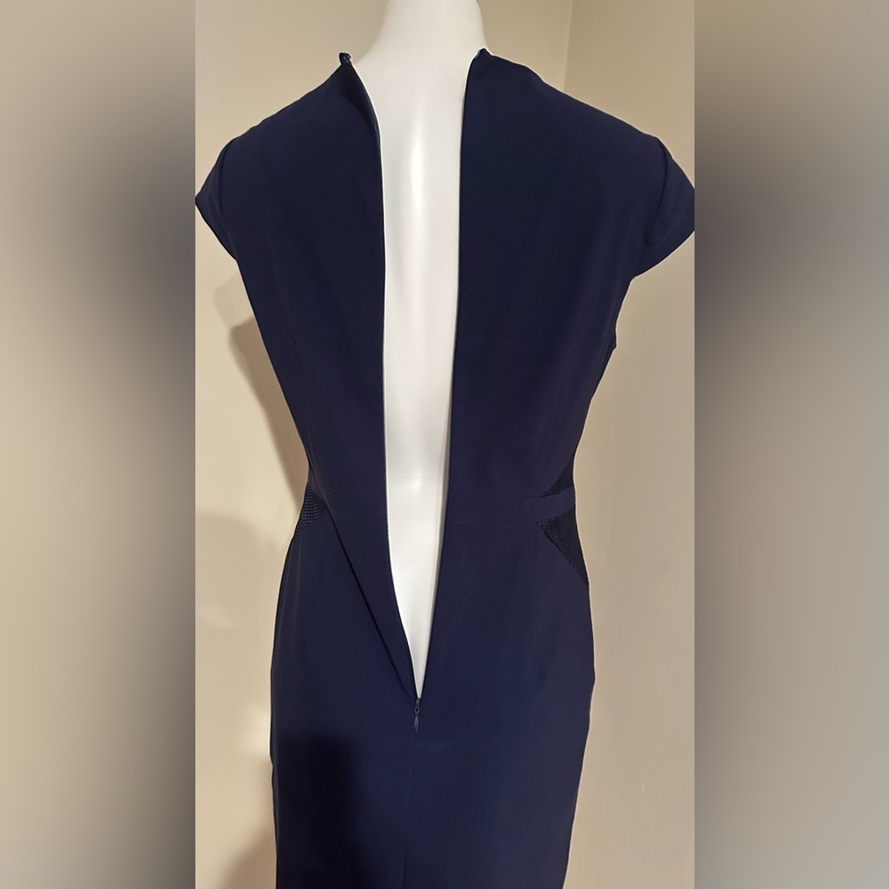 BLACK SAKS FITH AVANUE Blue Sheath Dress Square Neck Cap Sleeve Net Bodice Sz 10 - Picture 10 of 16